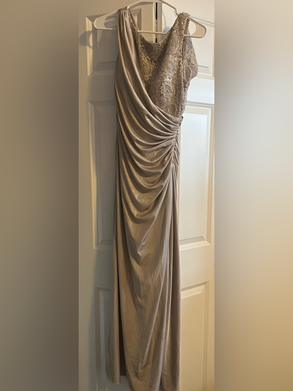 Adrianna Papell Champagne-Beige Satin Dress
